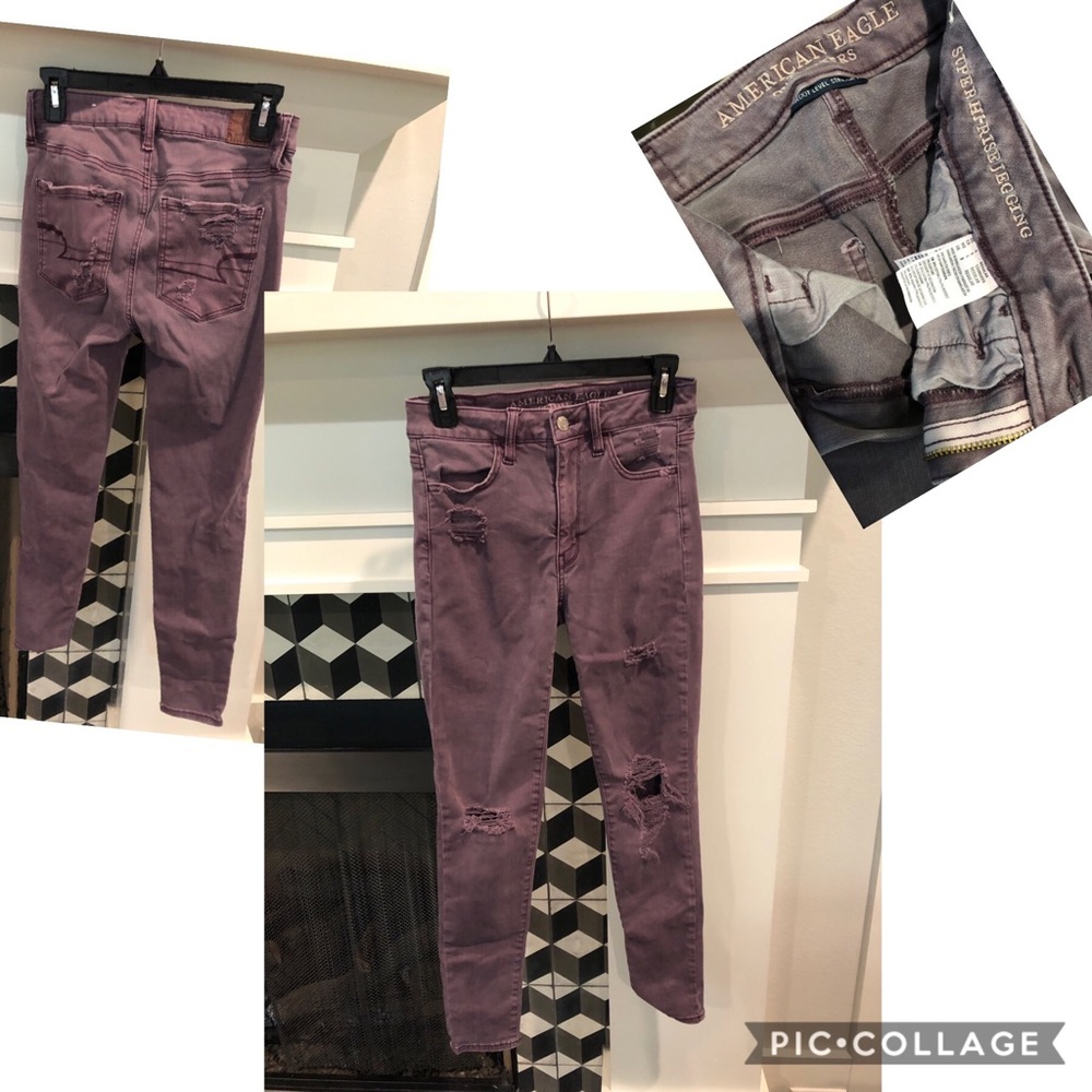 AEO Super High Rise Jegging, purple/maroon EUC